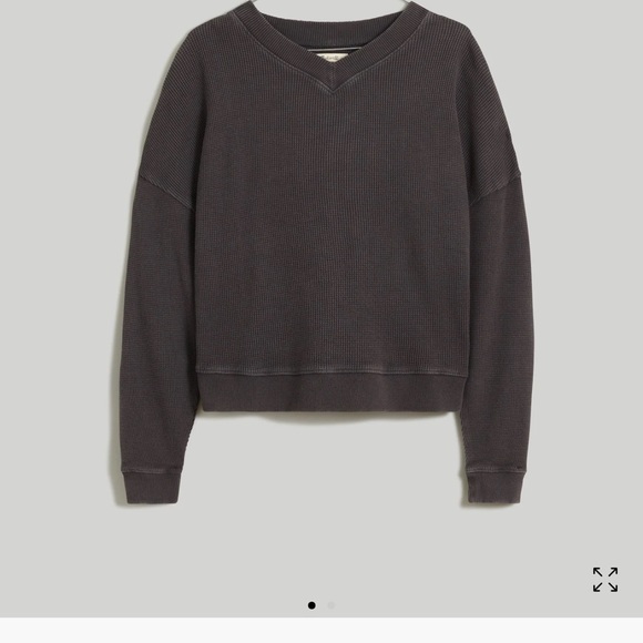 Waffle Knit Boxy Sweatshirt Tee COLOR Black  Coal - Picture 1 of 2